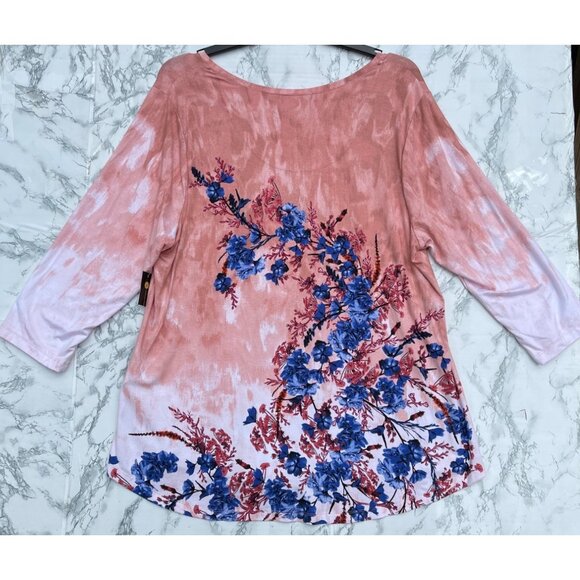 JM Collection Womens 3X Pink Floral Tunic Top With Blue & Red Flowers Rayon/Span - Picture 2 of 7